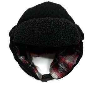 Gold Medal Plaid Trapper‎ Hat Ear Flaps Fleece Lined Winter Black Red Wool Blend